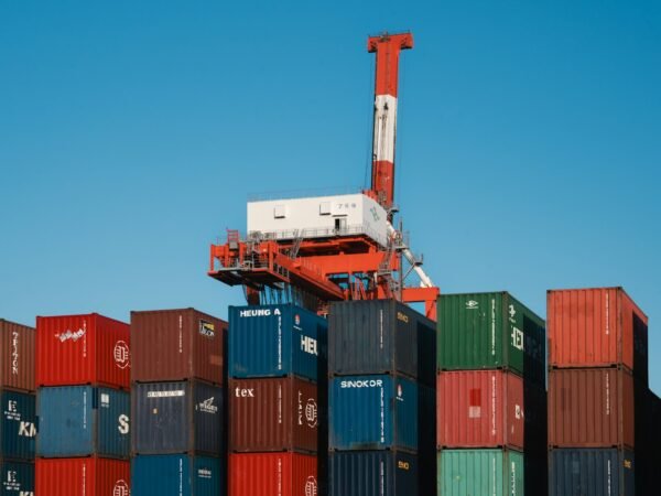 Crane handling stacked containers